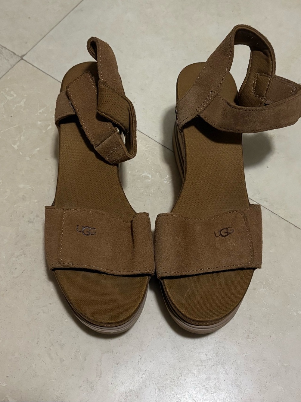 UGG Brown Suede Platform Ankle-Strap Sandals